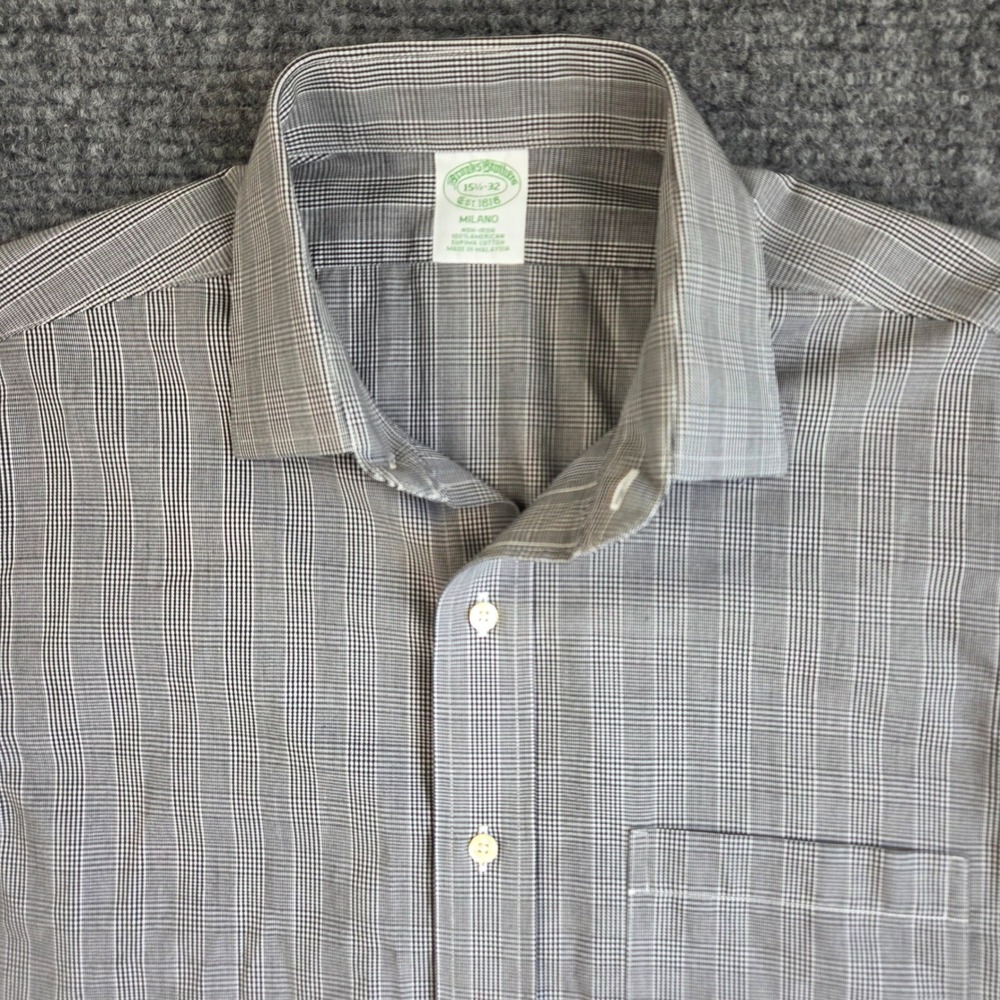 Brooks Brothers Milano Dress Shirt 15.5 32 Non-Iron Supima Cotton Check Men